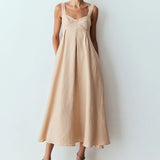 VESTIDO MIDI COM PREGAS COSTAS ABERTAS E AMARRAÇÃO