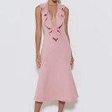 Vestido Midi com Decote Profundo e com Babados