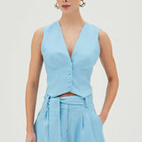 Shorts Cintura Alta com Pregas Frontais e Faixa