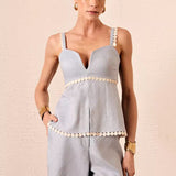 BLUSA RENDA BOLINHAS LINHO 100%