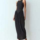 VESTIDO MIDI FRANZIDOS CINTURA E SAIA TULIPA PRETO