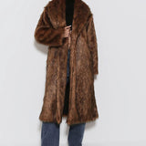 CASACO LONGO COM GOLA PELO MESCLA MARROM UN