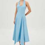 Vestido Midi Fechamento de Botão Pescoço Frente