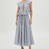 Saia Midi Ampla com Amarração Cintura Listrado