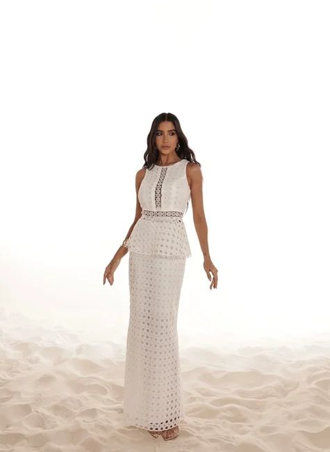 Conjunto Blusa Peplum E Saia Longuete Branco