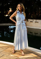 VESTIDO MIDI LINHO COM METAL