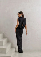 VESTIDO LONGO JERSEY DRAPEADO