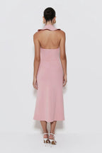 Vestido Midi com Decote Profundo e com Babados
