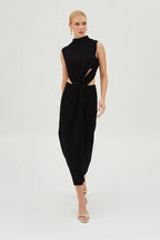 VESTIDO MIDI COM TORCAO FRONTAL E ABERTURA COSTAS PRETO PP