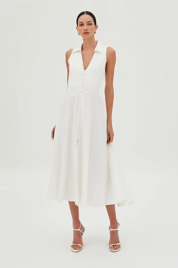 Vestido Midi com Botões Frontal Abertura Costas