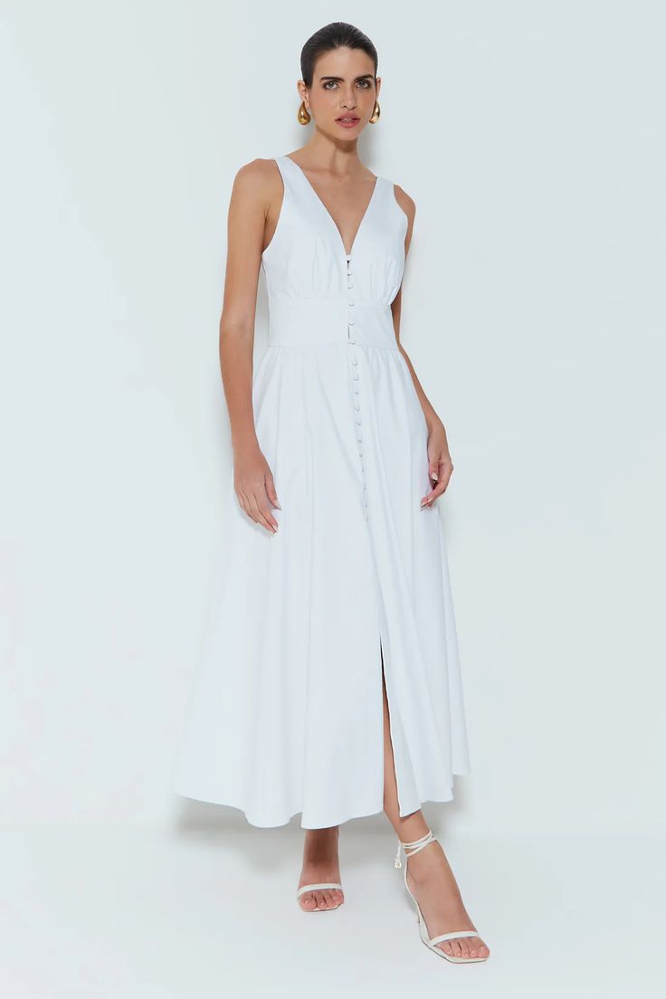 Vestido Midi Acinturado com Botões Vista