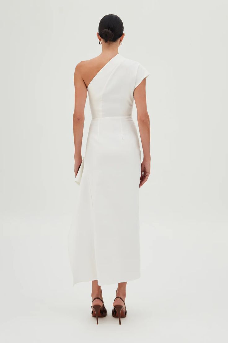 VESTIDO MIDI UM OMBRO SO COM DRAPEADOS LATERAL