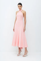Vestido Midi Frente Única Gola Alta