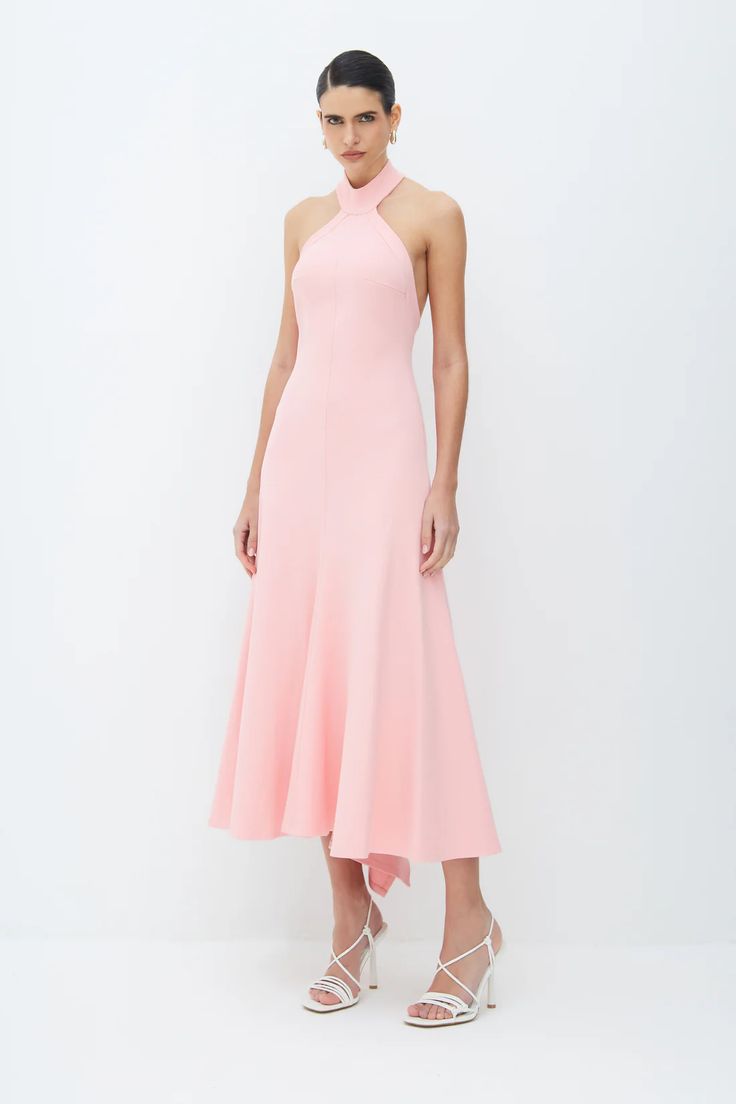 Vestido Midi Frente Única Gola Alta