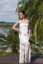 VESTIDO DE FRANJAS DE LINHO COM BORDADO