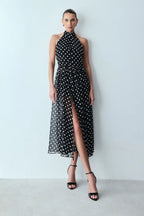 VESTIDO MIDI FRENTE UNICA POÁ PRETO