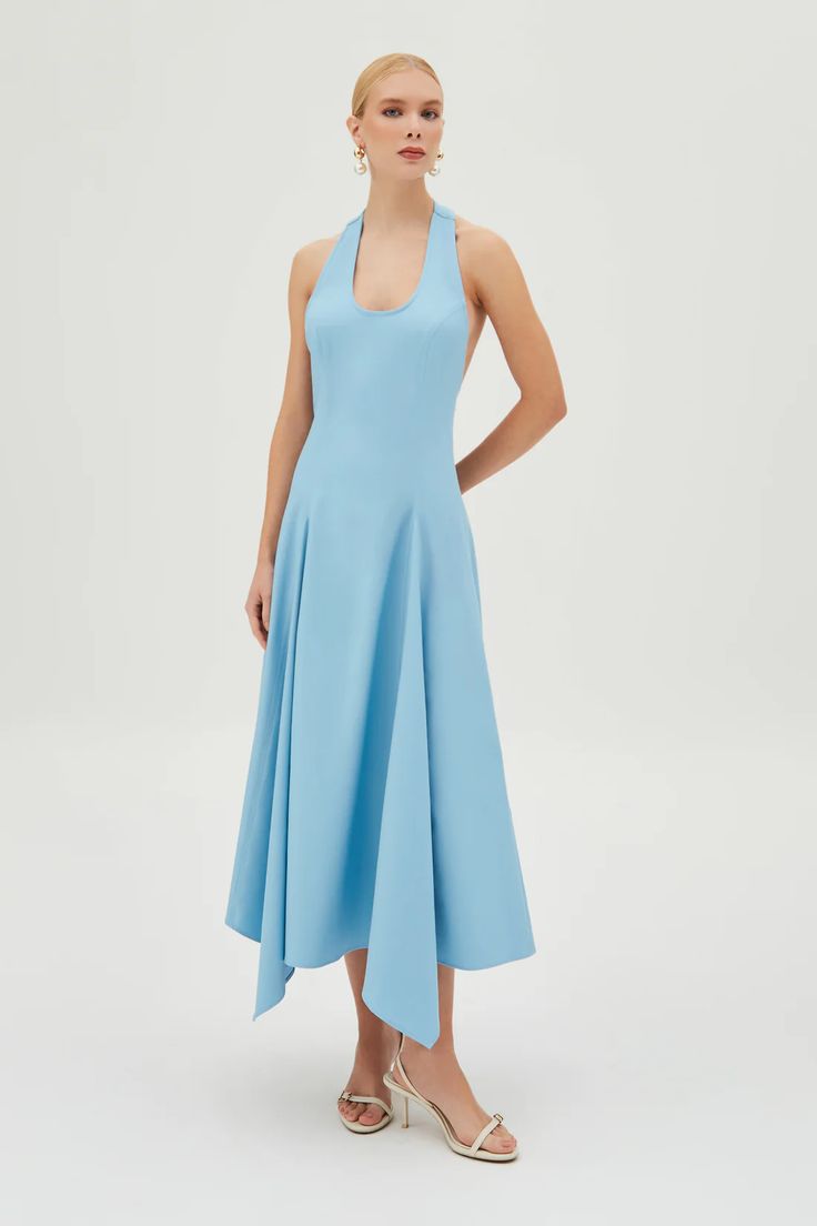 Vestido Midi Fechamento de Botão Pescoço Frente
