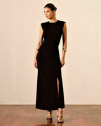 VESTIDO JERSEY OMBREIRAS DRAPEADO