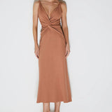 VESTIDO LONGO COM TORCAO CENTRAL E NAS ALCAS