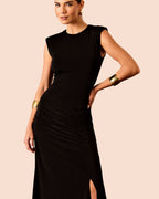 VESTIDO JERSEY OMBREIRAS DRAPEADO