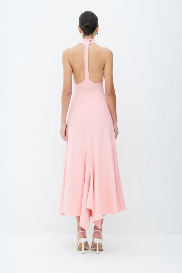 Vestido Midi Frente Única Gola Alta